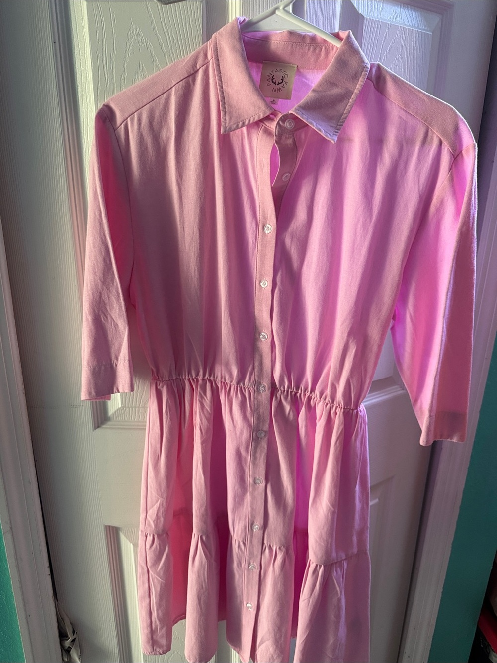 Fantastic Fawn Pink Preppy Shirt Dress